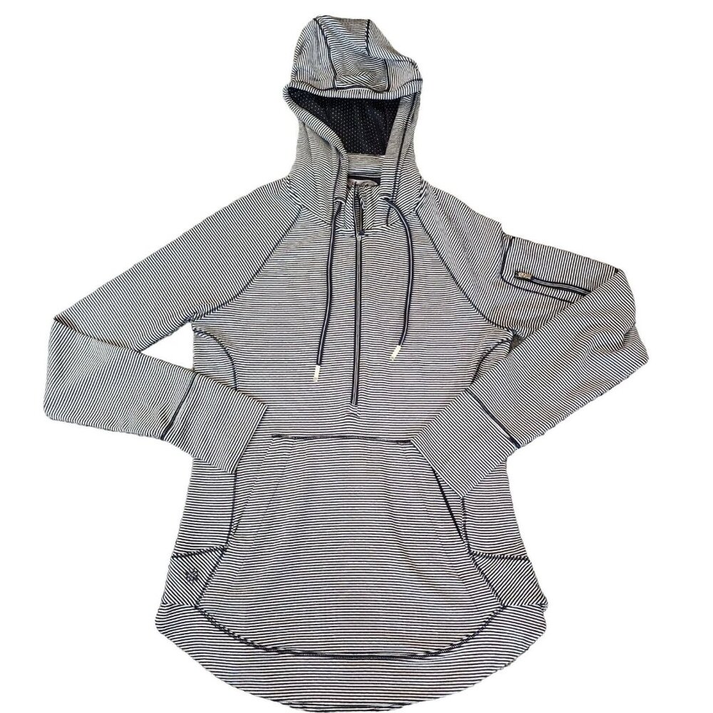 Athleta Hoodie Women's XS Black White Striped Quarter‎ Zip Sweater Pockets